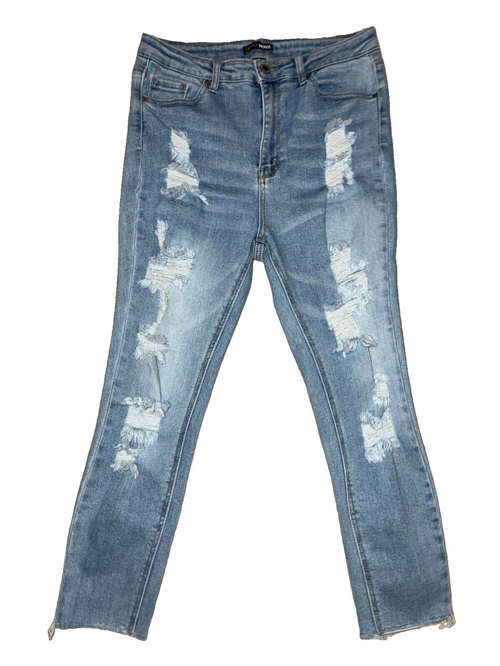 FASHION NOVA Women's Jeans Size 13 (31) Light Wash High Rise Distressed Stretch